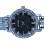Guess Women's Black Dial Crystal-Embellished Silver Watch with Silver Bracelet