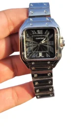 Cartier Santos Black Dial Stainless Steel Roman Numeral Quartz Men’s Watch