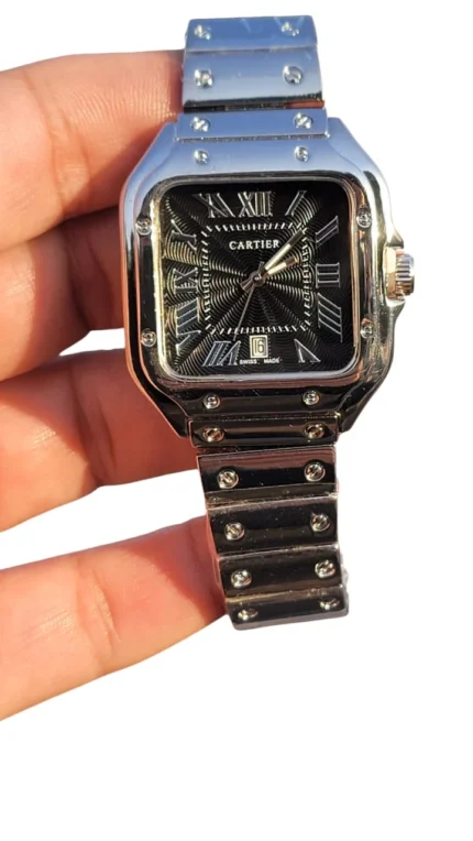 Cartier Santos Black Dial Stainless Steel Roman Numeral Quartz Men’s Watch