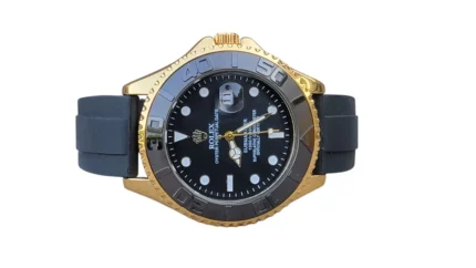 Rolex Submariner Black Dial Gold Bezel Rubber Strap Automatic Men’s Watch